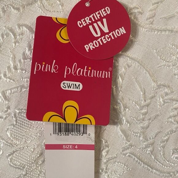 🛍 Pink Platinum Girl’s little Rainbow 🌈 Striped Print Swimsuit Size :4 - Picture 2 of 10